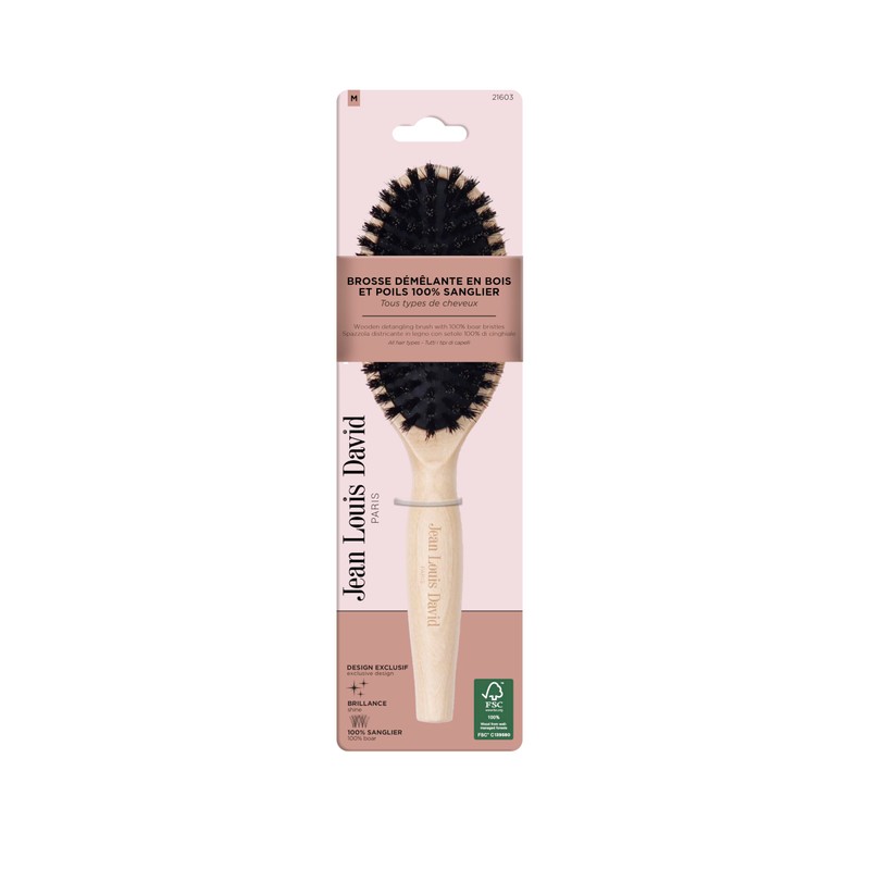 Jean Louis David Wooden Detangling Brush - 100% Boar Bristle