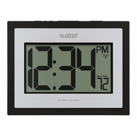 La Crosse Technology 513-1422S Atomic Digital Silver Clock with Indoor Temperature
