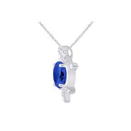 Jewel Zone US Simulated Blue Sapphire Gemstone & Cubic Zirconia Turtle Pendant Necklace In 14k White Gold Over Sterling Silver, 18" Chain