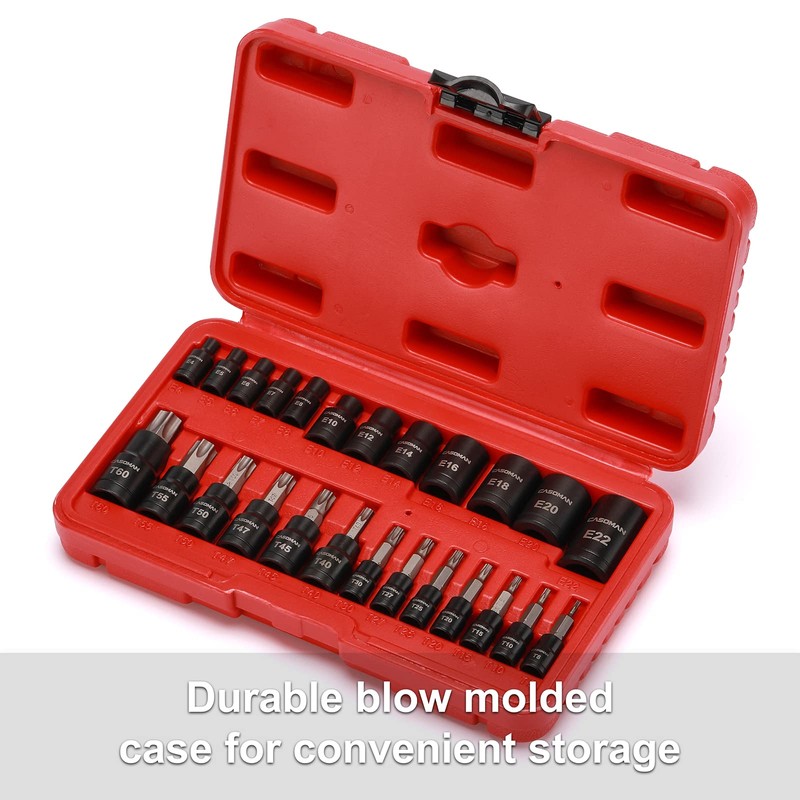 CASOMAN 25 Piece Torx Bit Socket and External Socket Set,