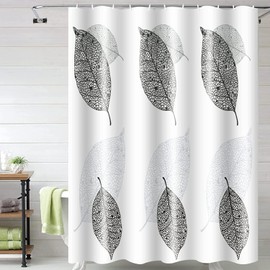 Leaf Shower Curtain - 72 x 72 inch, Plastic Shower Curtain - Translucent - Waterproof PEVA Shower Curtain for Bathroom, with 12 Plastic Hooks