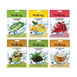 MasKing Beauty Cucumber, Vitamin-C, Pomegranate, Kiwi, Greentea & Rice extract Facial sheet mask for glowing and hydrating, daily Skin care, combo pack of 6