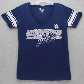 G-III NEW Winnipeg Jets G-III 4Her Women's First Pick Stripes V-Neck T-Shirt Navy Blue