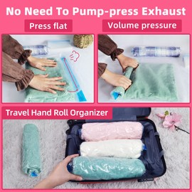 Conilly Set of 10 Clothes Vacuum Bags, 3 Sizes (4 x 35 x 50, 3 x 40 x 60, 3 x 50 x 70), Reusable, Space-saving up to 75%, Roll-up Vacuum Bag for Travel and Backpacks