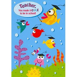 Designer Greetings Colorful Fish and Crab Holding Diploma Teacher Appreciation/Thank You Card