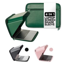 13” MacBook Laptop Sun Shade Sleeve with Built-in Hood | 4-in-1: Screen Shade, Privacy, Heat Protection, Contrast Enhancement | Made in Hemp and Vegan Leather - Green