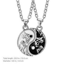 OATIPHO 1 Par Yin Yang Necklace, Tai Collar Collares Yin Yang con colgante de joyería para hombres y mujeres Parejas a Juego Collar De Amistad Collar Colgante Collares De Amistad