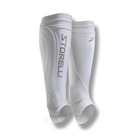 Storelli BodyShield Leg Guards, Premium Compression Shin Guard Sleeves for Soccer Players, Impact Protection, UV-Resistant, Sweat-Wicking, Unisex, 1 Pair, White, Medium