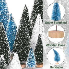 Waipfaru Christmas Decorations, 30 Pcs Blue Bottle Brush Christmas Trees, White Mini Christmas Trees, Miniature Pine Trees for Xmas Tabletop Crafts Indoor Table Home Decor (Blue & White)