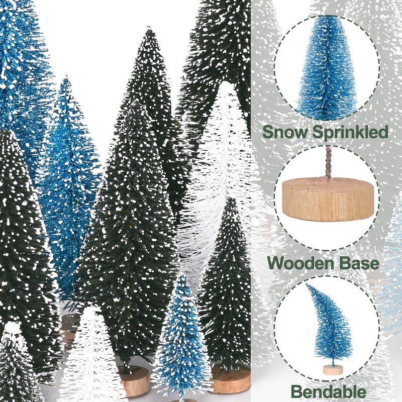 Waipfaru Christmas Decorations, 30 Pcs Blue Bottle Brush Christmas Trees,