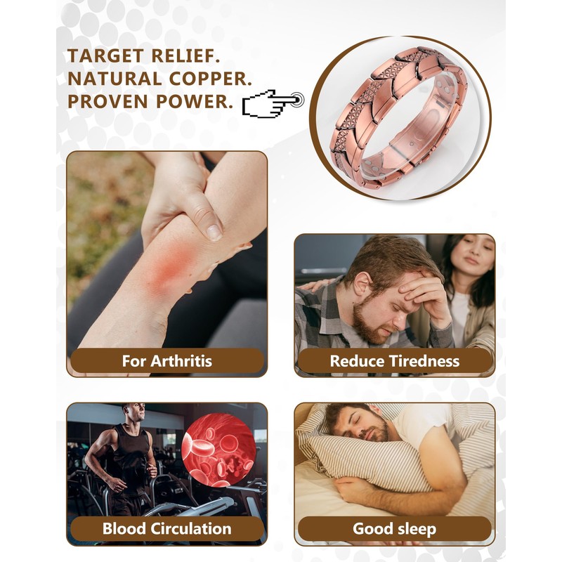 Feraco Pure Copper Magnetic Bracelet for Men,3X Strength Magnets Jewelry