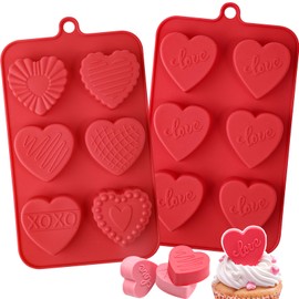 Webake Heart Shaped Chocolate Mold 6-Cavity, 2 Pack Silicone Conversation Heart Molds for Valentine's Day Themed Treats, Cupcake, Chocolate, Candy, Ice Cube, Flexible and Non-Stick