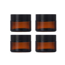 4Packs Round Amber Glass Jars 0.5Oz Small Comestic Sample Containers Empty Lip Balm Glass Jars with Inner Lids For Comestics Lotions Essential Oils
