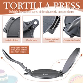 Honeydak 2 Pcs 8 Inch Tortilla Press with 10 Inch Warmer Pouch Taco Maker Kit, Aluminum Non-stick Roti Maker Prensa Para Tortillas for Flour Roti Empanada Chapati and Quesadillas(Talavera)
