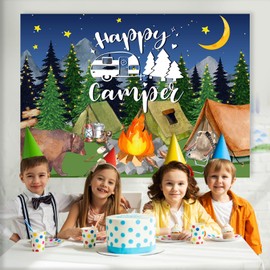 Mocsicka 7x5ft Camping Backdrop Happy Camper Camping Themed Party Decorations Campfire Forest Adventure Camping Theme Party Birthday Party Supplies