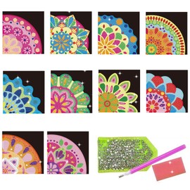 beinkmake 10Pcs Mandala 5D Diamond Art Bookmarks Vintage Flowers Diamond DIY Painting Corner Bookmarks Rhinestones Beaded Crystal Bookmark Kits for Book Lovers Beginner Adult Crafts
