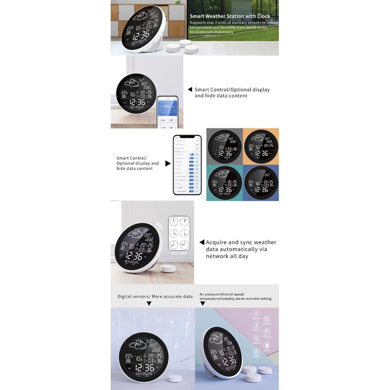 Tuya Wifi Smart Weather Station with Clock Indoor and Outdoor