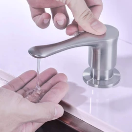 Kitchen Sink Soap Dispenser Brushed Nickel, BZOOSIU Solid Brass Pump Head Sink Refillable Bottle, Spot Resist Stainless