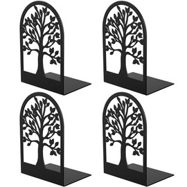 Sujetalibro para Libros, Sujetalibros de Metal 2 Pares/4 Piezas, Soporte de Libros Antideslizantes, Sostenedor Resistentes para Libros Pesados de Oficina, Escuela y Hogar, Round (Negro)