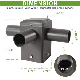 90 Degree Top Mount Triple Tenon Adapter for 4 Inch Square Poles with Slip Fitter Mount (2 3/8 inch), Great for LED Shoebox Lights