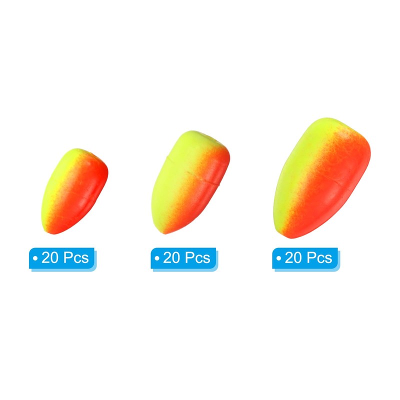 PATIKIL Fishing Foam Floats 3 Sizes, 60Pcs Oval Snell Floats