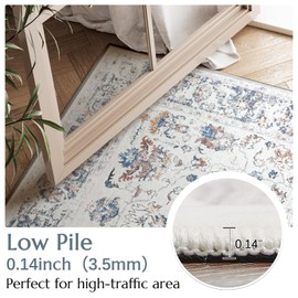 COLLACT 5x7 Area Rug - Vintage Distressed Rug Living Room Rug Washable Rug Floral Grey Rug Bedroom Rug Non Slip Backing Rug Retro Low Pile Thin Rug Farmhouse Carpet for Dining Room Laundry Room