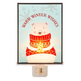 Ganz Midwest Illuminated Polar Bear Winter White & Blue 3.75 x 6.5 Inch Glass Decorative Holiday Décor Christmas Nightlight, Warm Winter Wishers