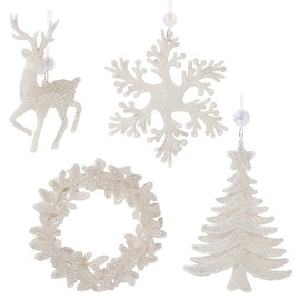 Christmas White Hanging Ornaments Kit -4Pcs Hanging Ornaments Shimmering There are Snowflakes, Moose, Christmas Trees，Garland, for Winter Wedding Indoor Outdoor Christmas Tree Window Room Decorations