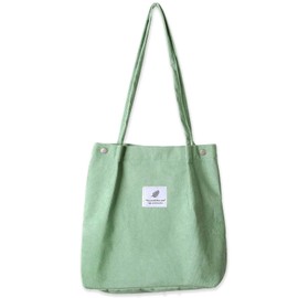 Bikasun Women's Corduroy Shoulder Bag, Large Shoulder Bag, Cord Bag, Casual Tote Bag, Handbag, Beach Bag, Shopper Shopping Bag, Fabric Bag for Everyday, Office, School Trip, Light Green