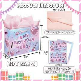 Eaureum In My Birthday Era Gift Bag for Girls, Pink Blue Birthday Gift Bag Party Decorations for Girls Daughter Granddaughter Friends