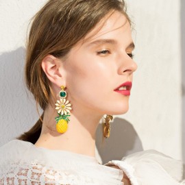 T-ztoss Graceful Hypoallergenic Pineapple Stud Earrings Gold Shining Crystal Hawaiian Vacation Beach Party Earrings Fruit Dangle Long Earrings Gifts for Women(Pineapple earrings)