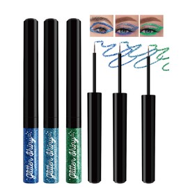 3Pcs Glitter Eyeliner Liquid Liner,Metallic Shimmer Eyeliner Gel Eyeshadow waterproof Dark Blue Purple Blue Grass Green Long wearing Ultrafine Tip Colorful Eye Liner Sparkling Eye Glitter Makeup-Set B