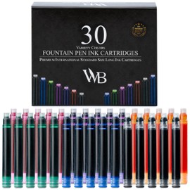 Wordsworth & Black 30 Pack Fountain Pen Ink Refills - Set of 30 Black Ink Cartridges - International Standard Size - Length APPR 2.3" - Base Diameter APPR 0.24" - Disposable and Generic