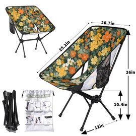Portable Camping Chair, Folding Chairs for Outside, Flowers Green Lightweight Backpacking Chair, Outdoor Collapsible Beach Chairs for Adults Fishing Lawn, Picnic, Travel, Hiking