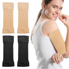 Nangilo Compression Sleeve Arm, 2 Pair Arm Compression Sleeves for Women, Arm Sleeves, Arm Support for Lymphedema,Varicose Veins,Swelling, Arminjury,Do Yoga, Exerci, Sports(Black, Flesh Color)