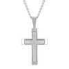 White Diamond Accented Stainless Steel Stacked Cross Pendant on 24"
