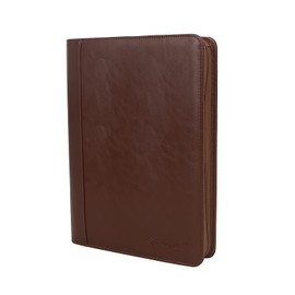 Freeprint Zippered Portfolio 3 Ring Binder Organizer with Writing Pad Legal Size Letter - PU Leather Padfolio Document Organizer for Interview Business，Brown