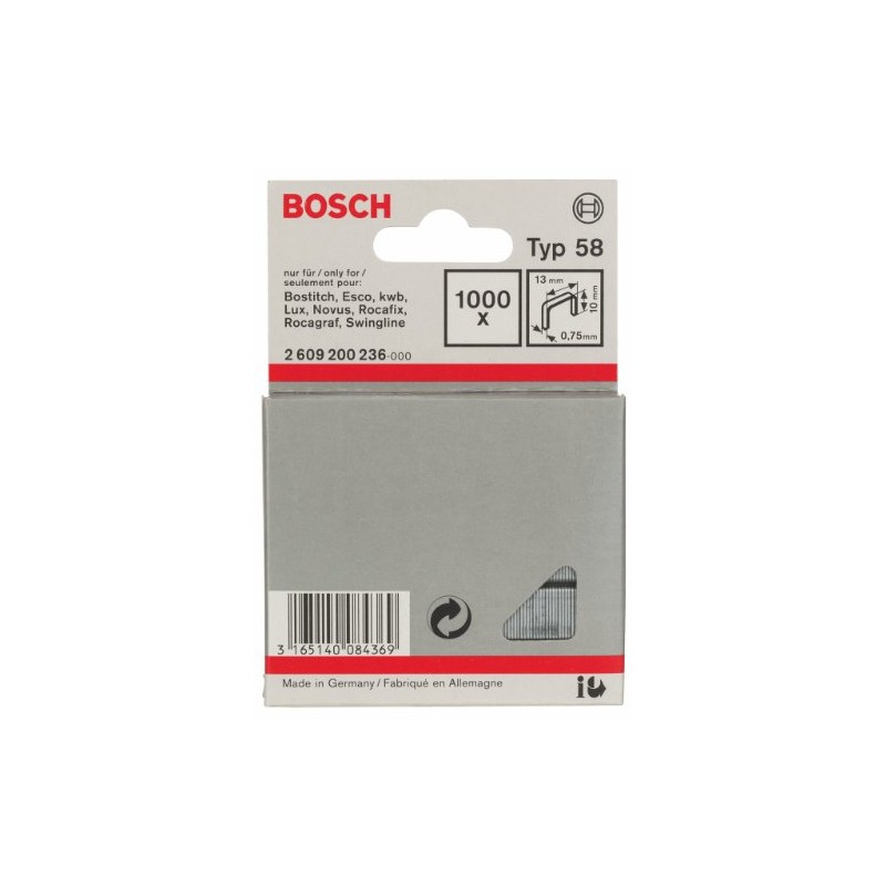 Bosch 2609200236 Fine Wire Staple 10x13mm 1000 pcs, Silver, 10