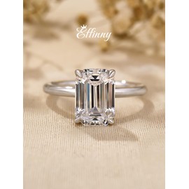 Effinny 3.5ct Solitaire Elongated Emerald Cut Engagement Ring for Women,Sterling Silver Simulated Diamond Promise Ring, Sterling Silver, Gold, Cubic Zirconia