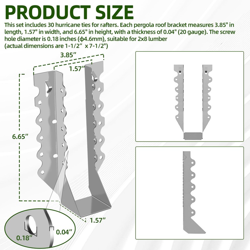 (30-Pack) Calvana 2x8 Brackets for Wood, Joist Hangers, Rafter Brackets,