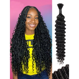Bafamiya Braiding Human Hair 2 Bundles Per Package 100g 16 Inch Natural Color Deep Water Wave Bulk Human Hair for Braiding No Weft Curly Human Hair Extensions for Boho Braids