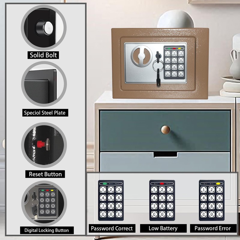 Yuanshikj Electronic Deluxe Digital Security Safe Box Key Keypad Lock