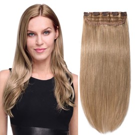 S-noilite Clip in Hair Extensions Human Hair Clip in Human Hair One Piece/5 Clips/3/4 Full Head Standard Weft Clip in Extensions 100% Remy Human Hair Straight #Dark Blonde 16"(40cm)-45g