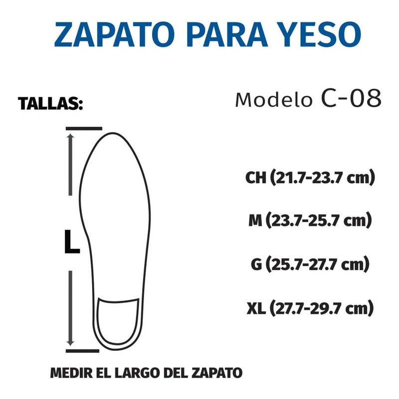 TYNOR Zapato para Yeso Azul - Modelo C08 (Grande, ORTOPEDICO)