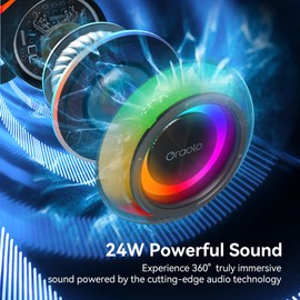 Oraolo Bluetooth Speaker, Portable Speaker with 24W Loud Stereo Sound, Colorful RGB Lights, TWS Pairing, Bluetooth 5.4, 15H Playtime, Support AUX/TF Card, Wireless Speaker for Party Outdoor, Home
