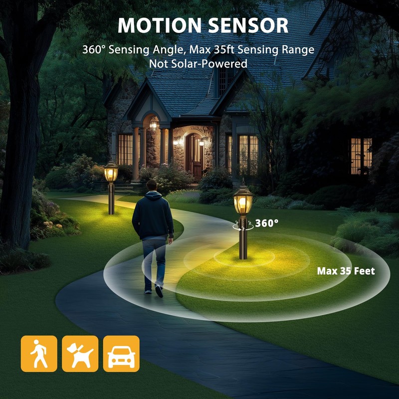 Lamomo 2 Pack Motion Sensor Outdoor Post Lights, Dusk to