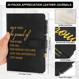 Kosiz 40 Pcs Christmas Employee Appreciation Gifts Bulk Inspirational A5 Leather Notebooks Journal with Pens Thank You Gift for Xmas Holiday Coworker Staff Volunteer Teacher Nurse (Black)