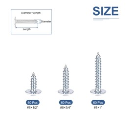 sourcing map 180Pcs #8×1/2" to 1" Phillips Head Self Tapping Screws Kit, Carbon Steel Flat Head High-Strength Quick Tapping Screws Wood Screw for Wood, Metal, Plastic