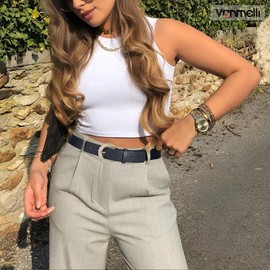 VONMELLI Belts for Women, Ladies Belts for Dresses Jeans Pants, Navy Blue PU Leather Belt with Fashion Gold Silver Buckle Navy Blue Fit Waist Size 25"-30"