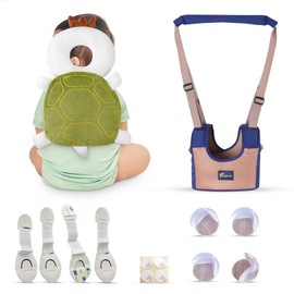 Baby Head Protector Backpack, Comfortable & Safe, Baby Walking Harness, 4 Cabinet Locks & 4 Baby Proof Corners & Edges, Cute Green Turtle.